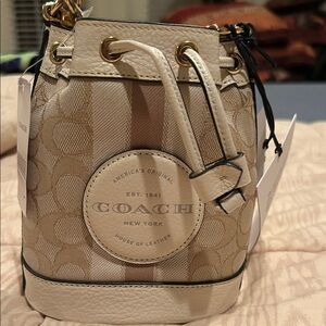 Coach Tan and Cream Mini Bucket Bag